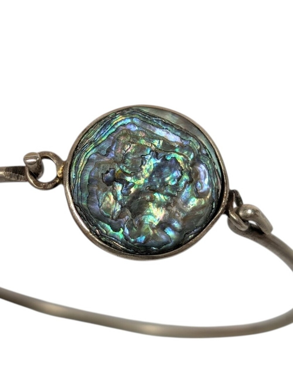 Vintage Alpaca Mexico Abalone Shell Round Bangle Bracelet
